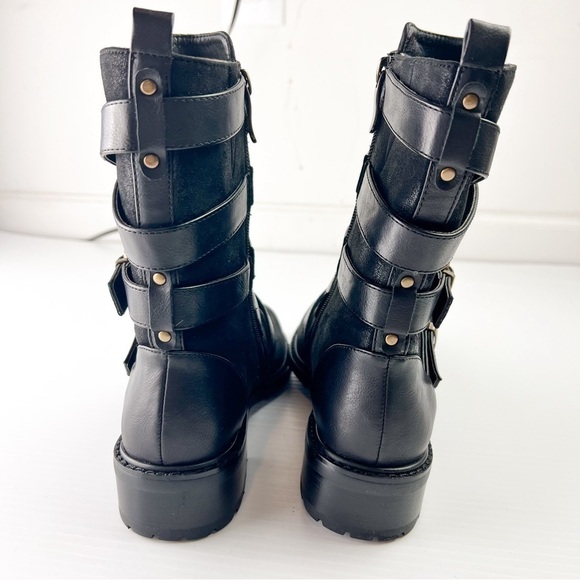 Azura Boots womens 6 Black Calmon Engineer Boot Buckles Micro Suede - Picture 6 of 11